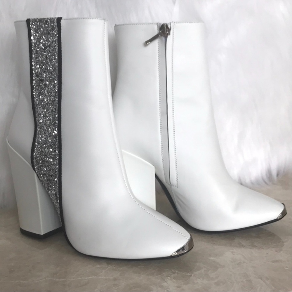 AMIRI White Leather Glitter Bowie Boots - Picture 1 of 8